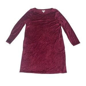 J. Jill pure jill Red Velour Long Sleeve Pocket Mini Dress Size M Women's